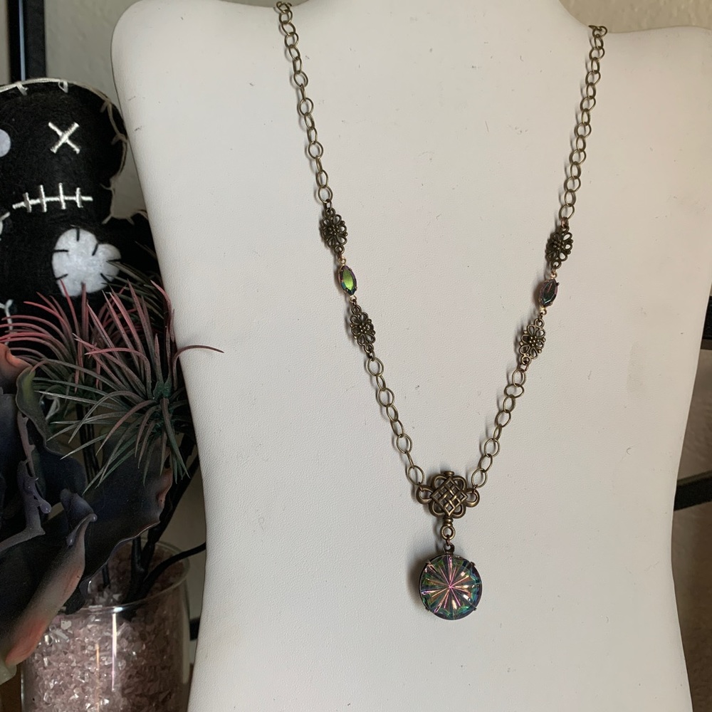 Rainbow Vivaldi Gemstone on Brass Chain with Rainbow and Brass Embellishments